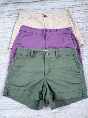 Old Navy Chino Shorts Trio in Green, Purple, Cream